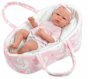 Пупс из серии Arias Elegance 38 см. в одежде, виниловое тело, в розовой люльке-переноске с матрасом, соской (Arias, Т13731)